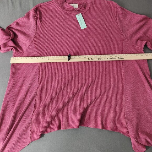 Anthropologie‎ t.la Top Women's 1X Mock Neck Long Sleeve Waffle Knit in Rose - Picture 8 of 12